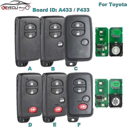 KEYECU Board ID: F433 / A433 Smart Remote Key 2B/3B/4 Button ASK FSK 433MHz for Toyota Land Cruiser 2007-2016