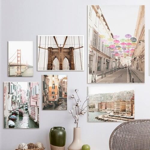 Italy New York Brooklyn San Francisco Bridge Poster Landscape Print City Vintage Canvas Art Painting Wall Picture For Living Roo