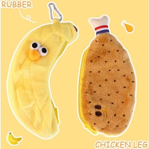 Korea Cute Stationery Box Kawaii Girls Heart Super Cute Chicken Leg Plush Pen Bag Female Student Big Capacity Storage Bag
