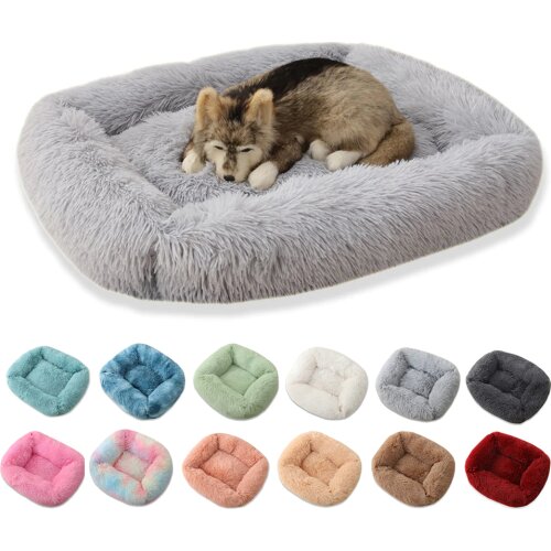 Square Dog Bed Long Plush Pet House Soft Warm Dog Cat Sleeping Mat For Small Medium Large Pets Cushion Basket Pets Supplies
