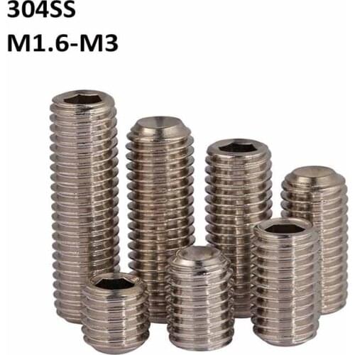 M1.6 M2 M2.5 M3 304 Stainless Steel Hex Hexagon Socket Allen Cup Point Grub Screws Set Screw