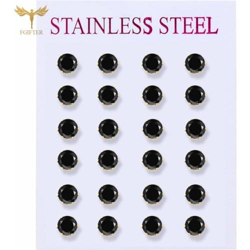 Minimalist Black Rhinestone Stud Earring Set For Women Stainless Steel Accessories Popular Trendy Crystal Jewelry