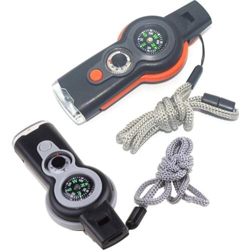 Multifunction 7 in1 Outdoor Survival Whistle Keychain with Compass Magnifier