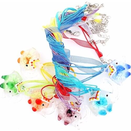 Fashion Beauty Wholesale 6pcs handmade Murano Lampwork Glass Mix Color Flower in the elephant Pendants Charms Necklace necl0127