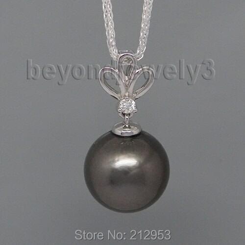 Fashion Vintage Round 10x10mm 18Kt White Gold Black Pearl Pendant,Diamond Pearl Pendant Necklace For Sale WP23