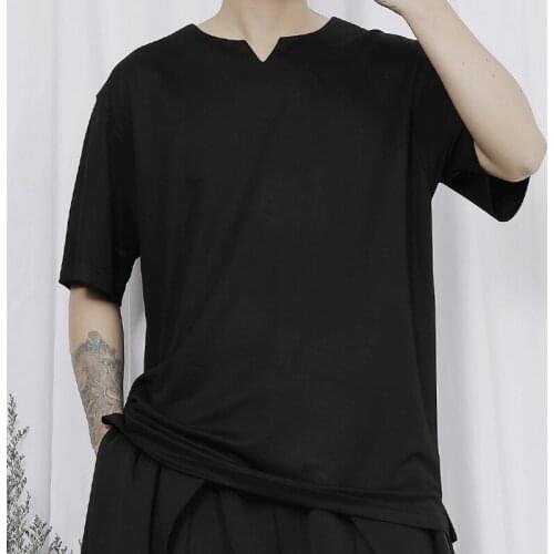 Original mens new t-shirt mens short sleeve top summer Japanese trend simple small V-neck loose short sleeve T-shirt