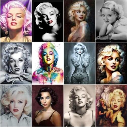 CHENISTORY 5D DIY Diamond Painting Kit Star Portrait Diamond Embroidery Cross Stitch Marilyn Monroe Rhinestones Mosaic Home Dec