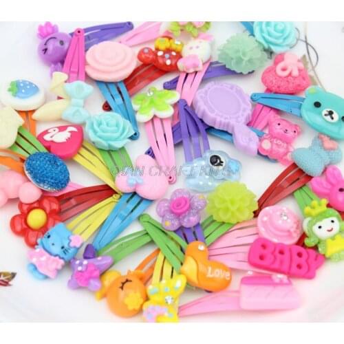 Set of 30pcs kids jewelry kawaii resin decor snap clips rainbow child hair accessory hair clip super cute with free gift box