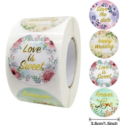 Happy wedding Labels Stickers 38mm Round Flower Wedding Decor Sealing sticker Candy Favors Gift Boxes Label Stationery Stickers