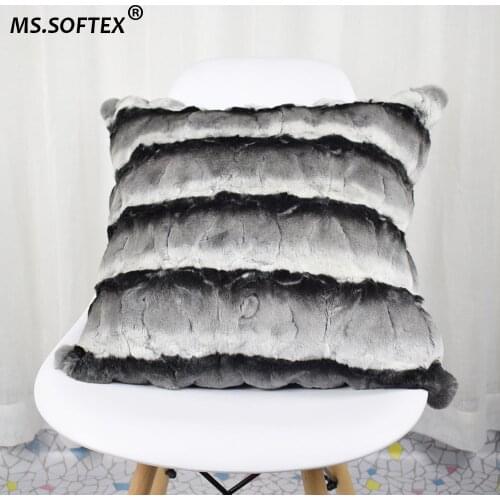 MS.Softex Rex Rabbit Fur Pillowcase Patchwork Chinchilla Rex rabbit Skin Cushion Cover Soft Genuine Fur homes FREE SHIPPING