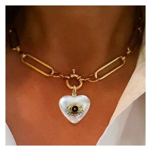 Geometric Delicate Christmas Gift heart pearl evil eye charm chunky links chain necklace for women Choker Necklaces Jewellery