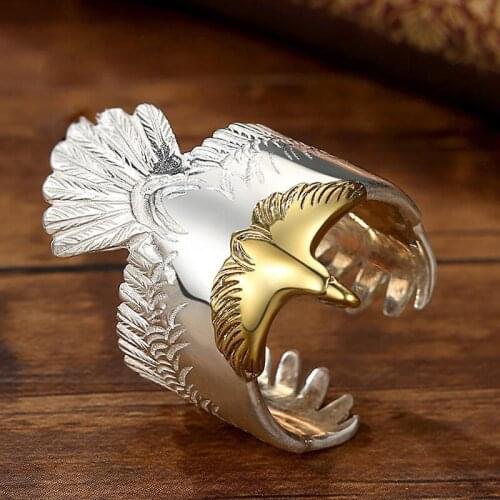 New Takahashi Ring Eagle Feather Ring Domineering Personality Hip-hop Eagle Ring Opening Color Separation Eagle Head Ring