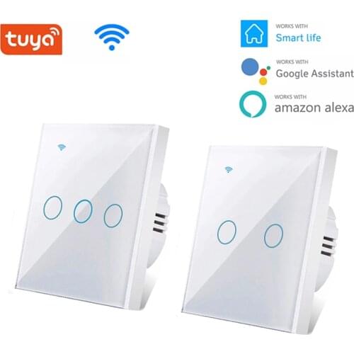 New Smart Wifi Touch Switch No Neutral Wire Required Smart Home 1/2/3 Gang Light Switch 220V Support Alexa Tuya App 433RF Remote