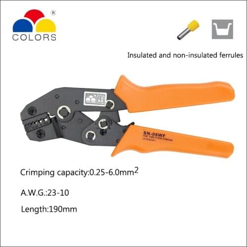 RATCHET CRIMPING PLIER EUROPEAN STYLE SN-06WF AWG23-10 Hand tools Special pipe clamp Insulated and non-insulated ferrules