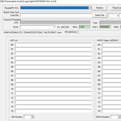 OYEITIMES JAVA 5G 4.2.8 Ver. Upgraded Software SIM Card Software ENC DEK JAVA DES JAVA AES AID/HASH Value List SIM Card Software