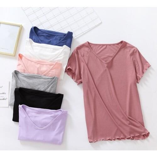 Pyjama Pour Femme 2021 New Summer Sleepwear Modal Cotton Sleep Tops Sexy V Neck One Piece Pajamas For Women Casual Base Shirt