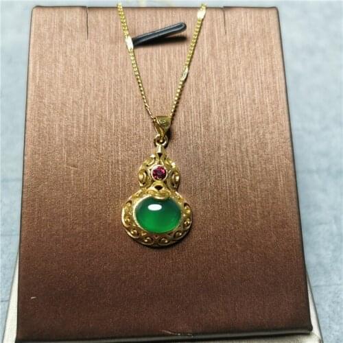 Retro Natural Green Jade Emerald Geometric Pendants Necklaces Women Female Real 925 Silver Chain Long Necklace Jewelry Best Gift