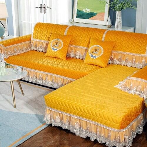 Yellow Luxury Flannel Sofa Cover Crystal Velvet Sofa Towel Non-slip Plush Cushion Soft Comfortable Settee Slipcover Pillowcase