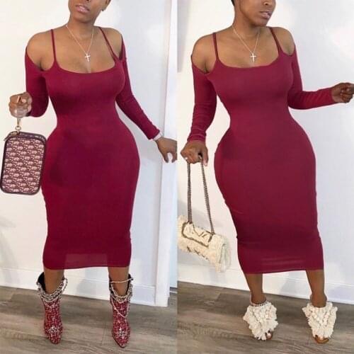 Sexy Off The Shoulder Women Dress Sling Long Sleeve Wine Red Long Sundress Summer Club Party Streetwear S-3XL Maxi Dress