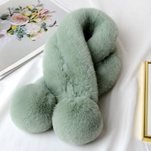 Green Fashion Autumn Winter Lady Women Faux Fox Furry Plush Scarf Grass Collar Fur Scarf Korea Neck Warmer New Year Gift Bufanda