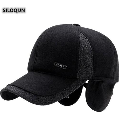 SILOQIN Winter Mens Thick Thermal Cotton Baseball Cap Adjustable Size Warm Ear Protection Leisure Sports Caps Fashion Dads Hat