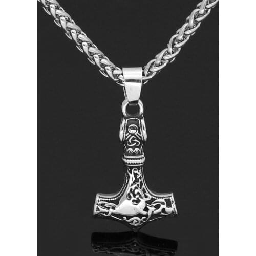 Nordic viking stainless steel rune small thor hammer Mjolnir pendant necklace with valknut gift bag