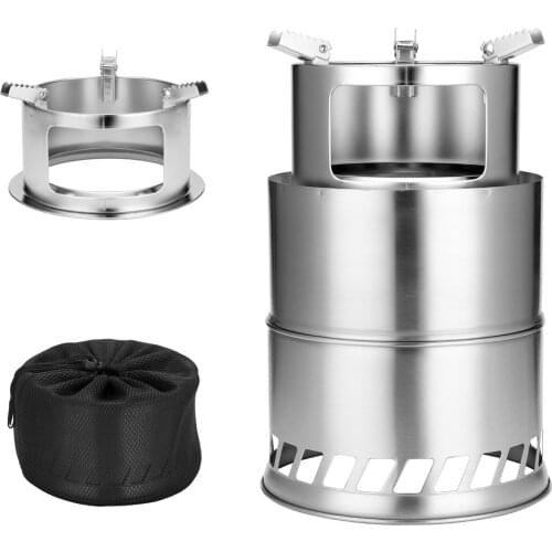 Foldable Camping Wood Burner Stainless Steel Stove Portable Outdoor Cooking Burner Wood Heater for Hiking Fishing Picnic BBQ