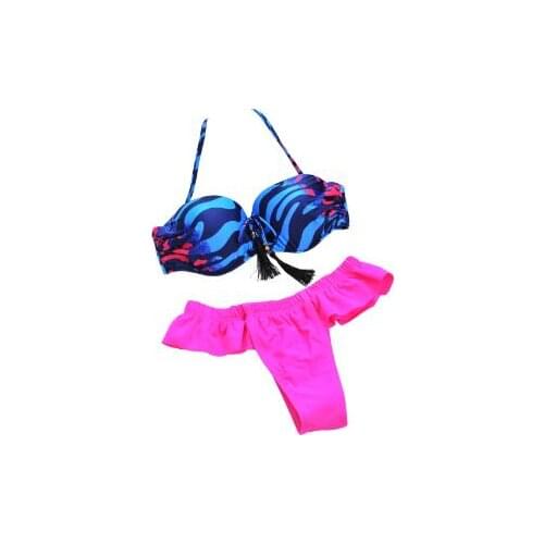 Sexy bikini 2020 swimwear women Lady Solid Color print Bikini set Padded Push-up Swimsuit Bathing Suit biquini