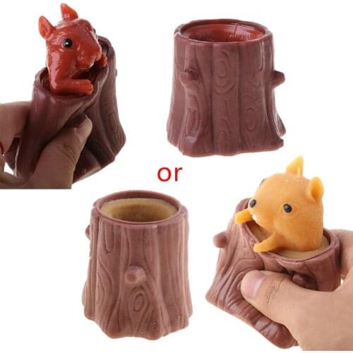 Squeeze Squirrel Cup Children Toy Evil Decompression Tree Stumps Silicone Fidget 97BC