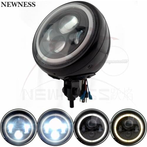 LED Headlight 7" Lens Motorcycle Hi&Lo DRL Headlamp Lighting Projector Bottom Mounting for Harley Cafe Racer Chopper