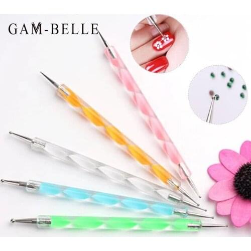 GAM-BELLE 5 Pcs/Set Nail Art Dotting Pen 2 Way Rhinestone Diamond Picking Tool Nail Art Accessories DIY Manicure Tools Kit