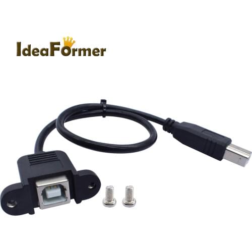 1Pcs USB 2.0 Type B Male to Female M/F External Extension Data Cable Length 30CM With 2Pcs M3 screw For 3D Printer Panel Mount