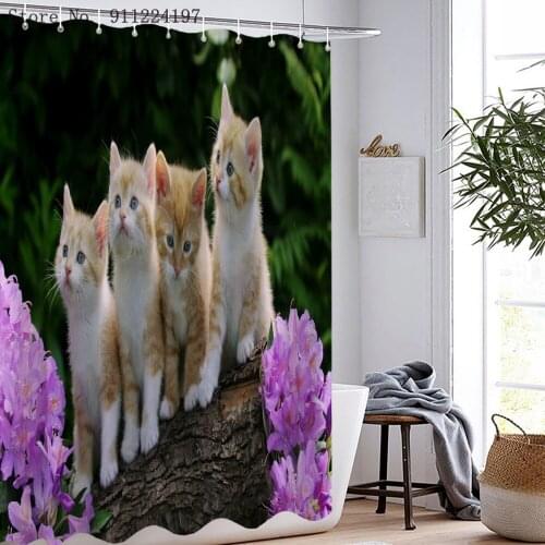 3d Printing Bathroom Shower Cute Kitten Cat Poster Shower Curtain Polyester Fabric Waterproof Blackout Screen For Bath Accessory