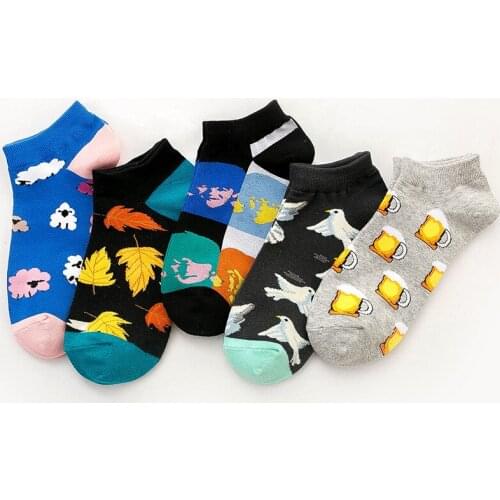 Beer Funny Cotton Happy Invisible Summer Boat No Show Socks Non-slip Women Men Short Low Cut Sock Slippers Animal Sheep Socks