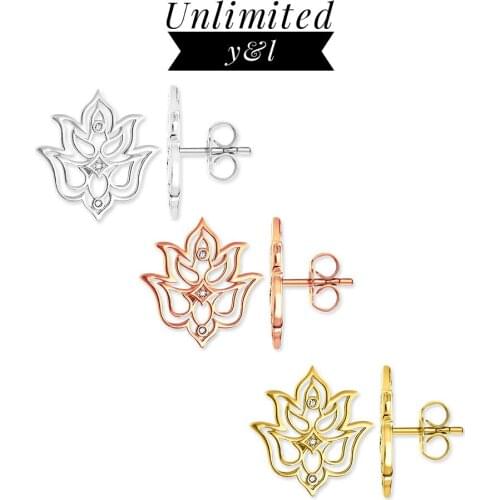 Rose Gold/Gold/Silver Color Lotus Flower Stud Earrings for Women Thomas Style Hollow Out Ear Stud Fashion Jewelry 2018 New