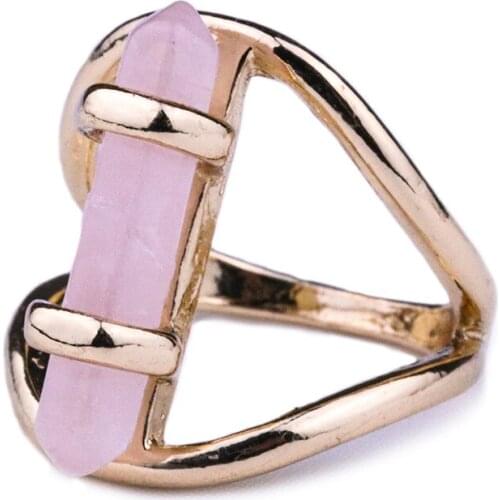 Hexagon Kallaite Howlite Pink Quartz Stone Rings Fashion Layers Inner Dia 1.7cm Gold Color Brincos Pendientes Jewelry for Women
