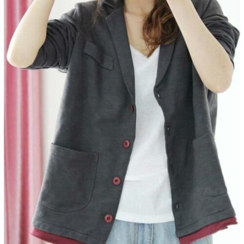 2020 Spring Autumn Women Cotton Blazer Long Sleeve Ladies Single Breasted Suit Jacket Female Feminine Blazer Femme Knited Blazer