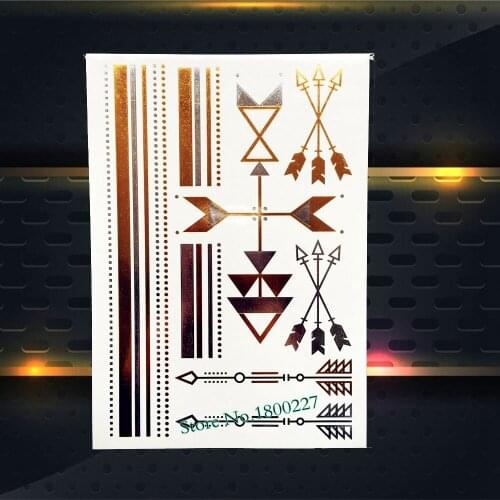 1PC Hot Fashion Flash Temporary Tattoo Sticker PYH38 Indian Arrow Chain Bracelet Design Fake Henna Gold Metallic Tattoo Body Art
