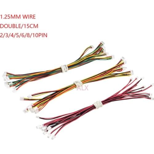 10PCS double header 150MM mini micro JST 1.25 2/3/4/5/6/8/10 pin female plug connector with wire 1.25MM 2p/3p/4p/5p/6p/8p cable
