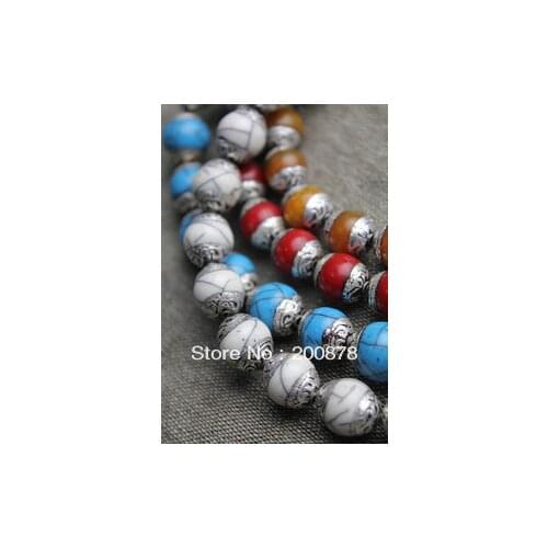 10PCS Tibetan Hand Beads Capped Colorful Fake Resin Round Loose beads 10mm Multi Colors TSB0519