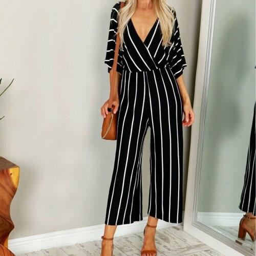 2021 Summer Retro Jumpsuit Womens Half-sleeved Striped Loose Overalls Comfortable Jumpsuit Wide-leg Striped Jumpsuit New