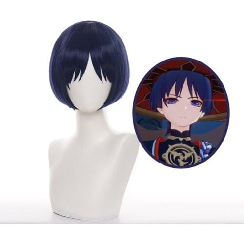 Genshin Impact Scaramouche Dark Blue Cosplay Costume High Temperature Silk Rose Net Any Face Animation Game Role Playing