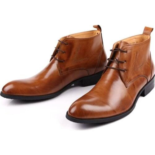 Italian Brand Men Winter Office Work Dress Shoes Lace Up Business Party Formal Ankle Boots Male Genuine Leather Wedding Footwear