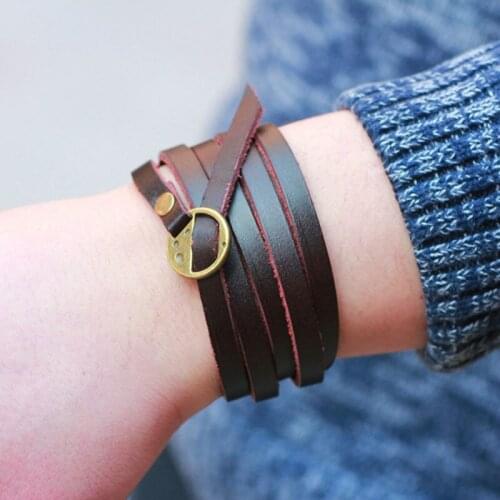 Men Women Unisex Multi Layer Winding Brown Genuine Leather Bracelet Wristband Jewelry erkek bileklik YW520