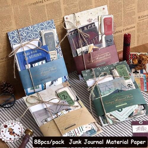 SKYSONIC 88pcs/Pack Retro Material Paper Junk Journal Planner Scrapbooking Vintage Decorative DIY Craft Paper Sticker Stationery