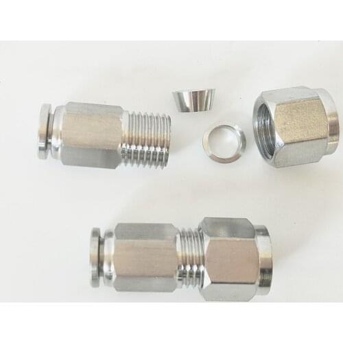 304 Stainless Steel Double Ferrule Air Pneumatic Push In Fitting Quick Connector Tube OD 6mm 8mm 10mm 12mm 14mm 16mm