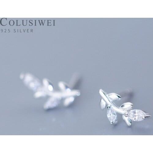 Colusiwei Hot Sale Fashion Tree Leaf Stud Earrings for Women Clear CZ Bright Meteor Ear Stud 925 Sterling Silver Jewelry Female