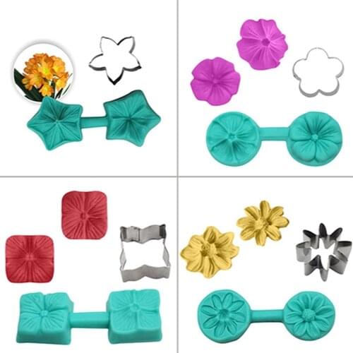 Flowers Impression Mold Silicone Veiner Mold Cake Decorating Fondant Sugarcraft Cake Mold for Sugar Flower