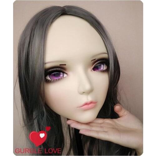 DM077) Girl Sweet Resin Japanese Anime Kigurumi Mask Cosplay Lolita Crossdressing Lifelike BJD Masks Eyes Color for Choose