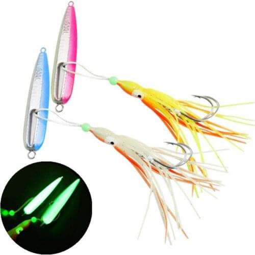 Jig Fishing Lure 120g Metal Sinking Saltwater Lures Luminous Squid Hook Octopus Soft Bait Peche Pike Fish